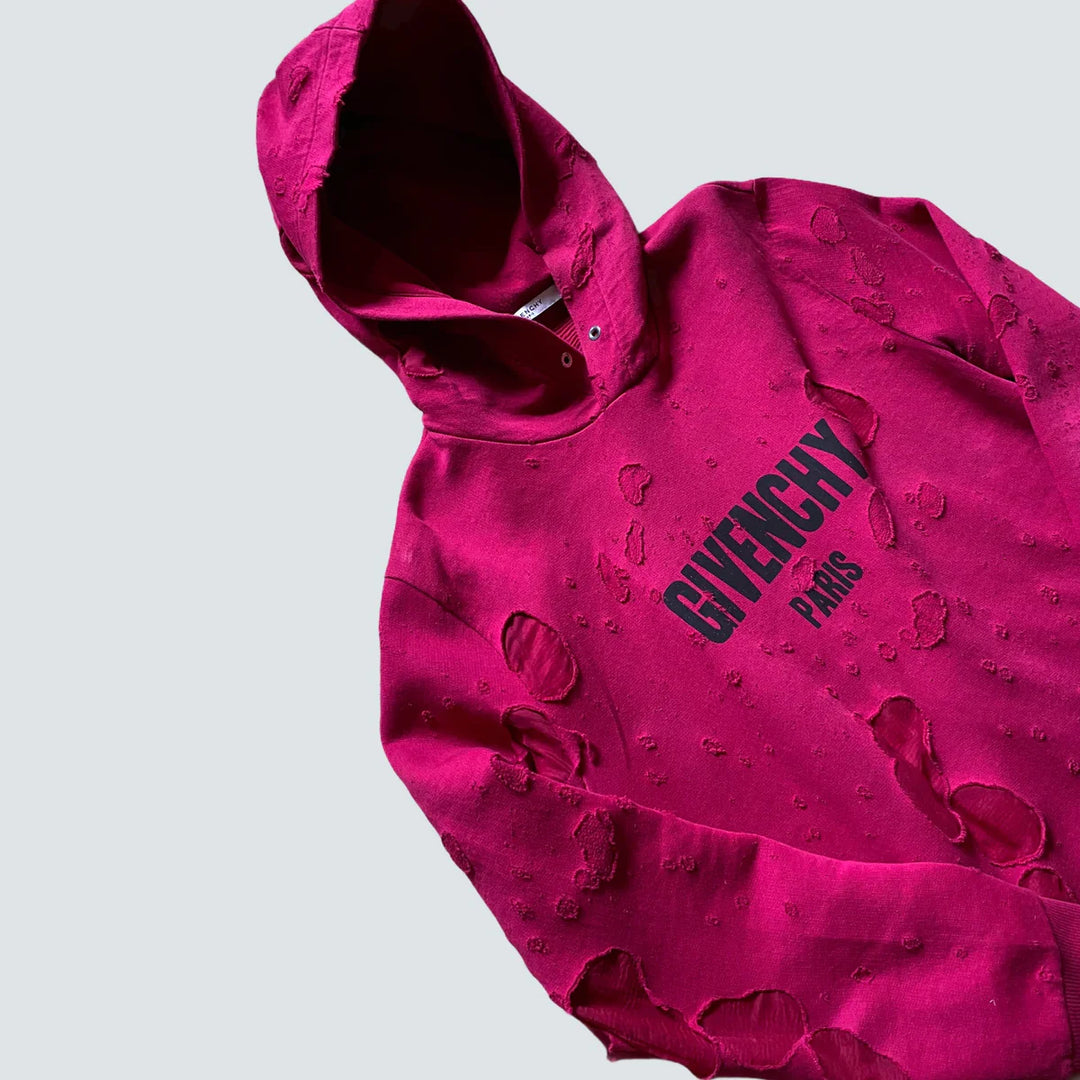 GIVENCHY DESTROYED DISTRESSED LOGO HOODIE