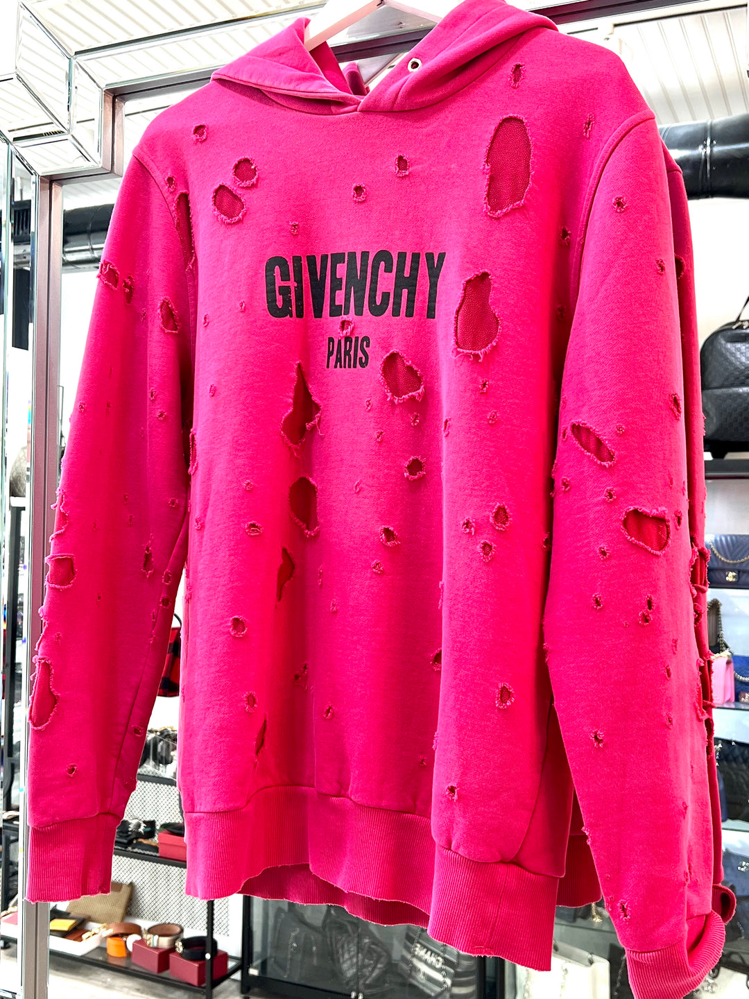 GIVENCHY DESTROYED DISTRESSED LOGO HOODIE