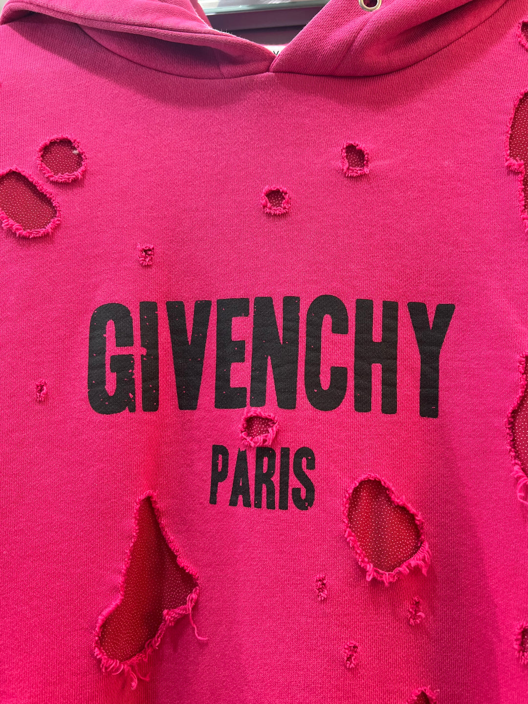 GIVENCHY DESTROYED DISTRESSED LOGO HOODIE