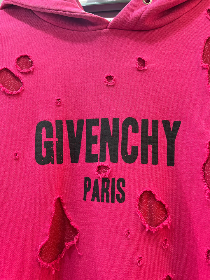 GIVENCHY DESTROYED DISTRESSED LOGO HOODIE
