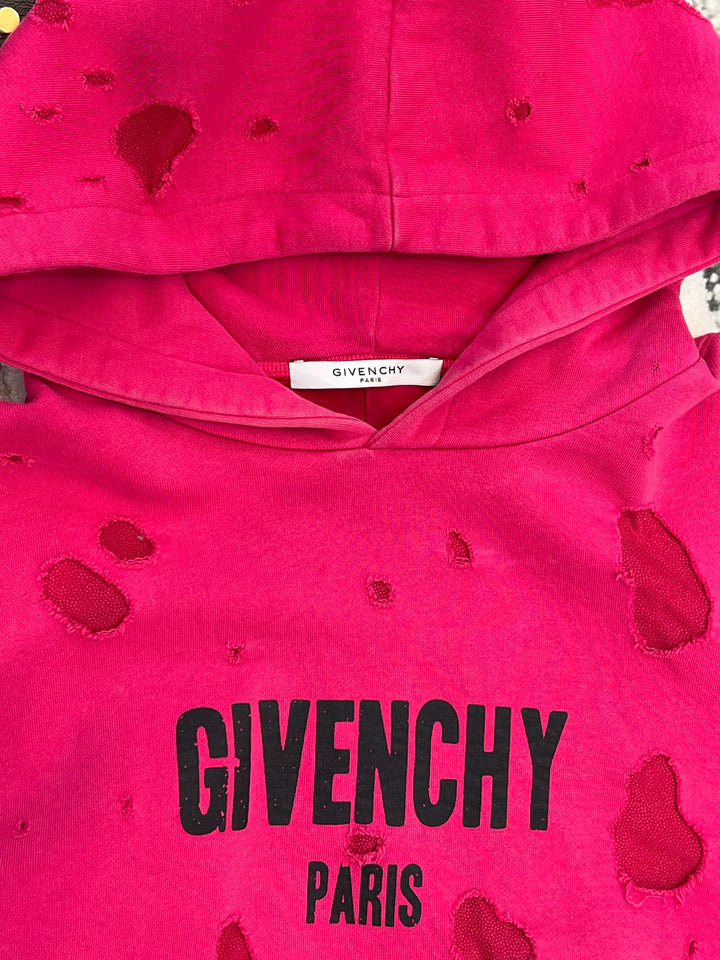 GIVENCHY DESTROYED DISTRESSED LOGO HOODIE