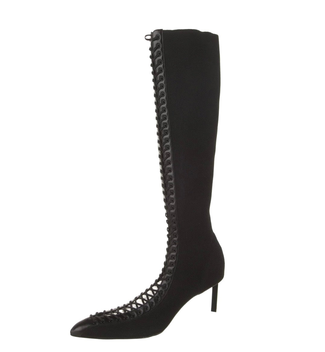 GIVENCHY STRETCH LEATHER TRIM KNEE HIGH BOOTS