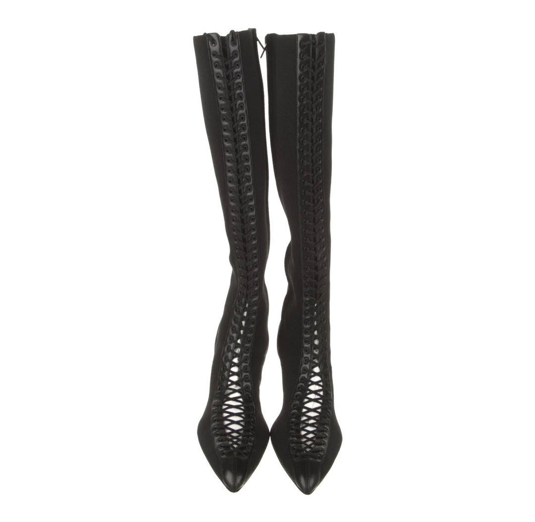 GIVENCHY STRETCH LEATHER TRIM KNEE HIGH BOOTS