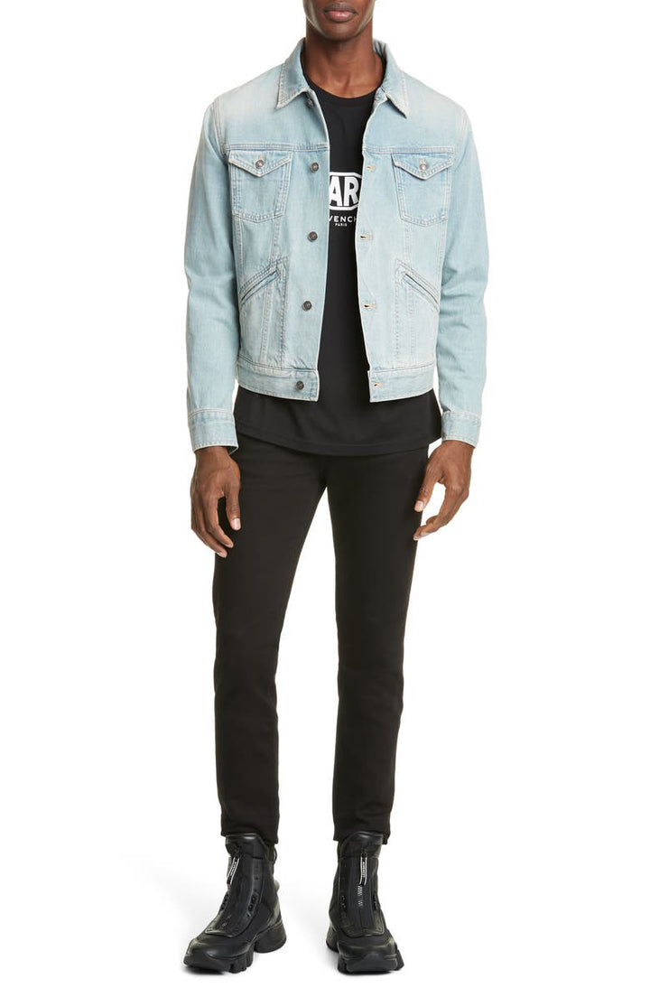 GIVENCHY LOGO EMBROIDERY DENIM TRUCKER JACKET