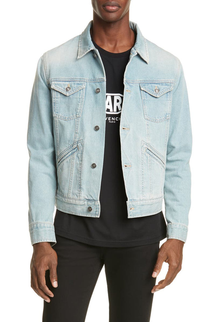 GIVENCHY LOGO EMBROIDERY DENIM TRUCKER JACKET