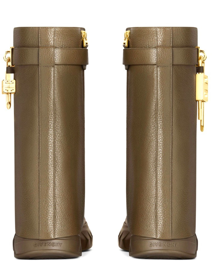 GIVENCHY GRAINED LEATHER SHARK LOCK BIKER ANKLE BOOTS