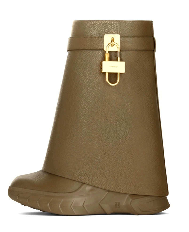 GIVENCHY GRAINED LEATHER SHARK LOCK BIKER ANKLE BOOTS