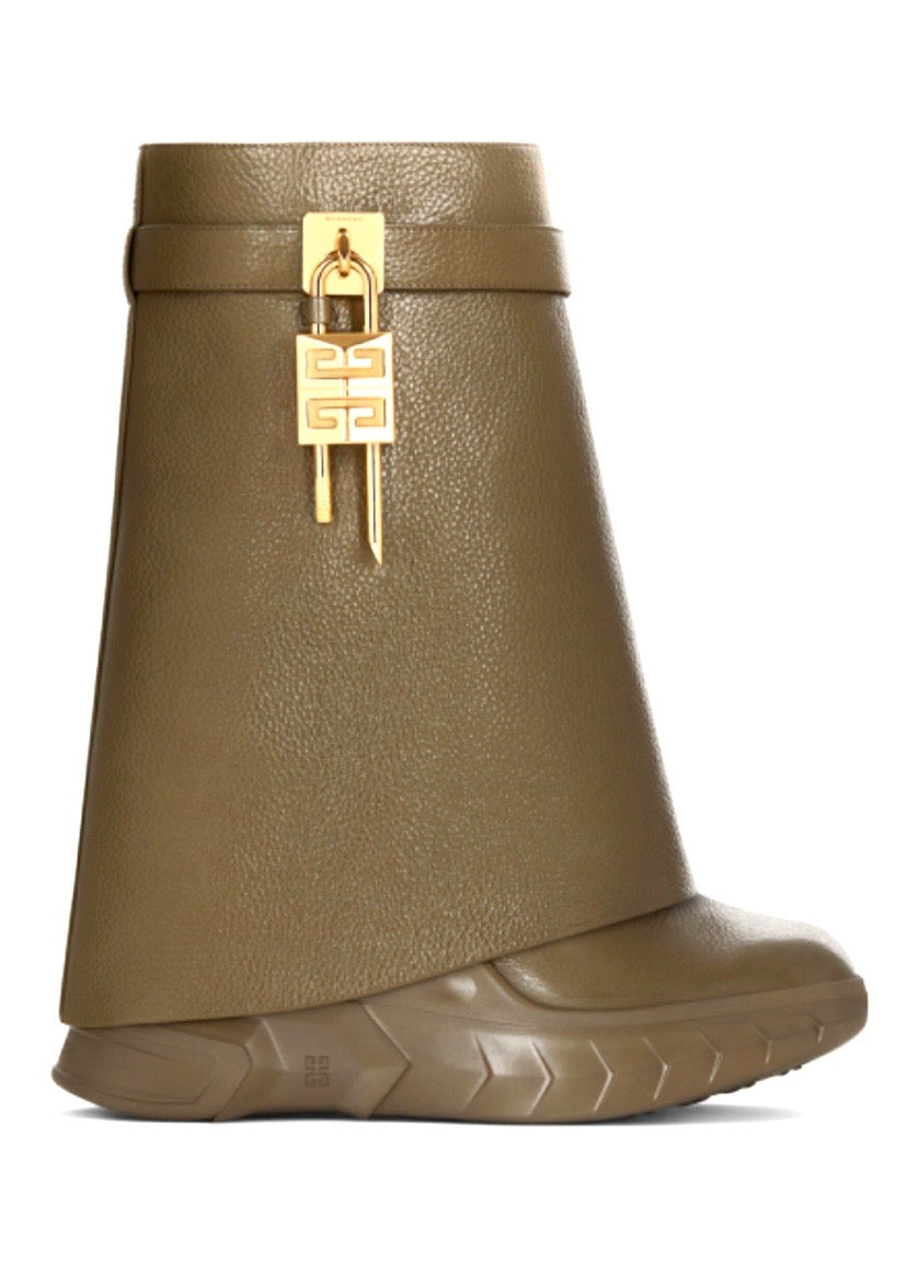GIVENCHY GRAINED LEATHER SHARK LOCK BIKER ANKLE BOOTS