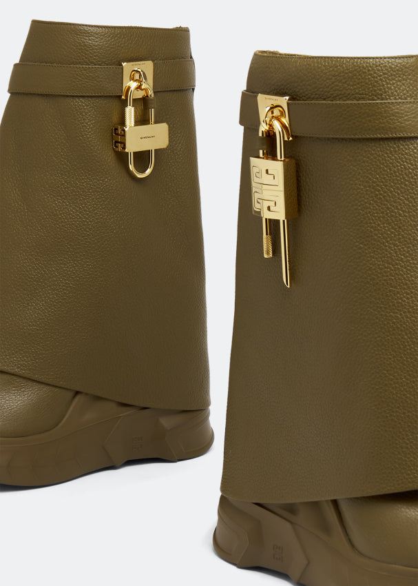 GIVENCHY GRAINED LEATHER SHARK LOCK BIKER ANKLE BOOTS