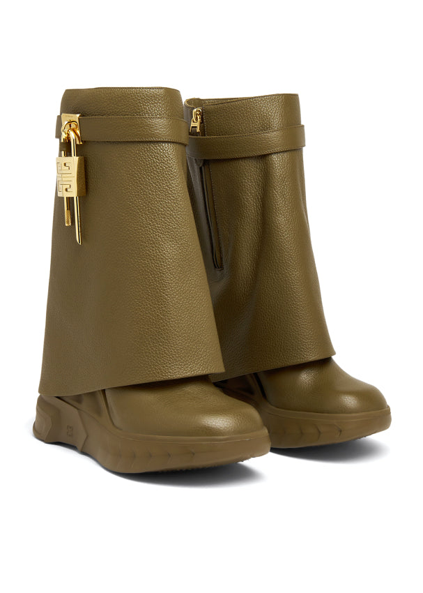 GIVENCHY GRAINED LEATHER SHARK LOCK BIKER ANKLE BOOTS