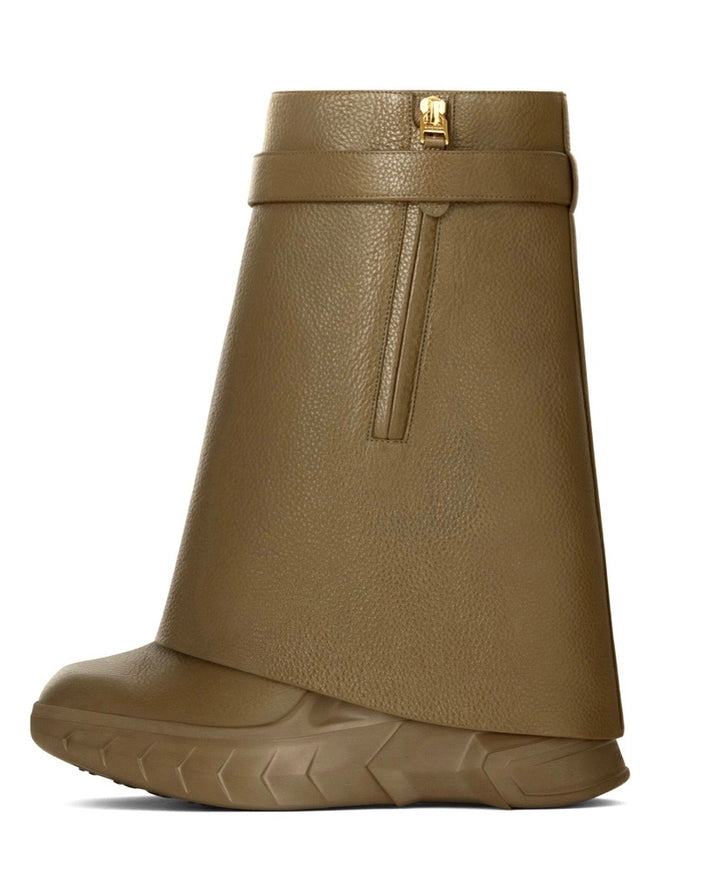 GIVENCHY GRAINED LEATHER SHARK LOCK BIKER ANKLE BOOTS