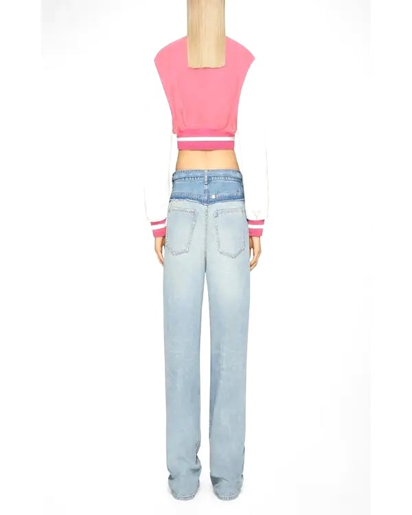 GIVENVHY WOOL &amp; CALFSKIN LEATHER CROPPED VARSITY JACKET