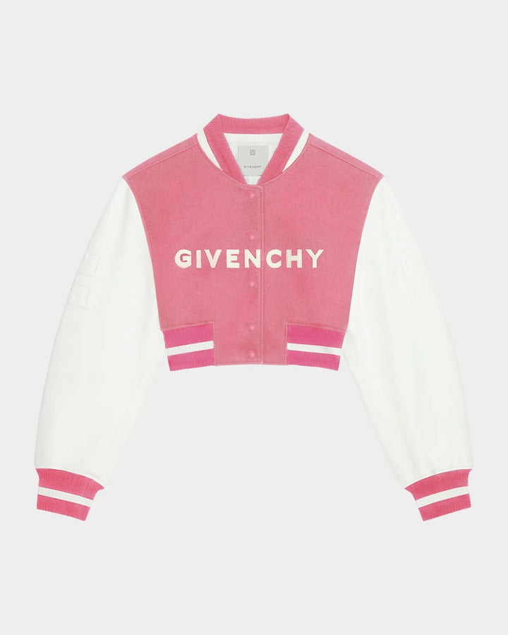 GIVENVHY WOOL &amp; CALFSKIN LEATHER CROPPED VARSITY JACKET