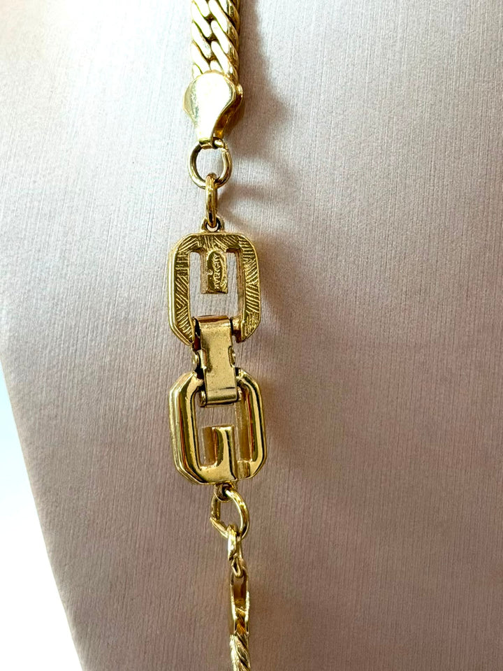 GIVENCHY DOUBLE LOGO WIDE HERRINGBONE GOLD PLATED NECKLACE