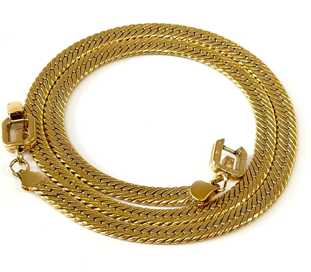 GIVENCHY DOUBLE LOGO WIDE HERRINGBONE GOLD PLATED NECKLACE