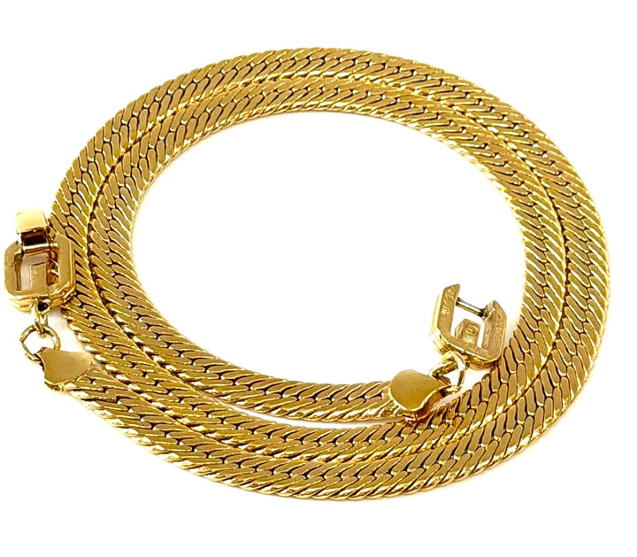 GIVENCHY DOUBLE LOGO WIDE HERRINGBONE GOLD PLATED NECKLACE