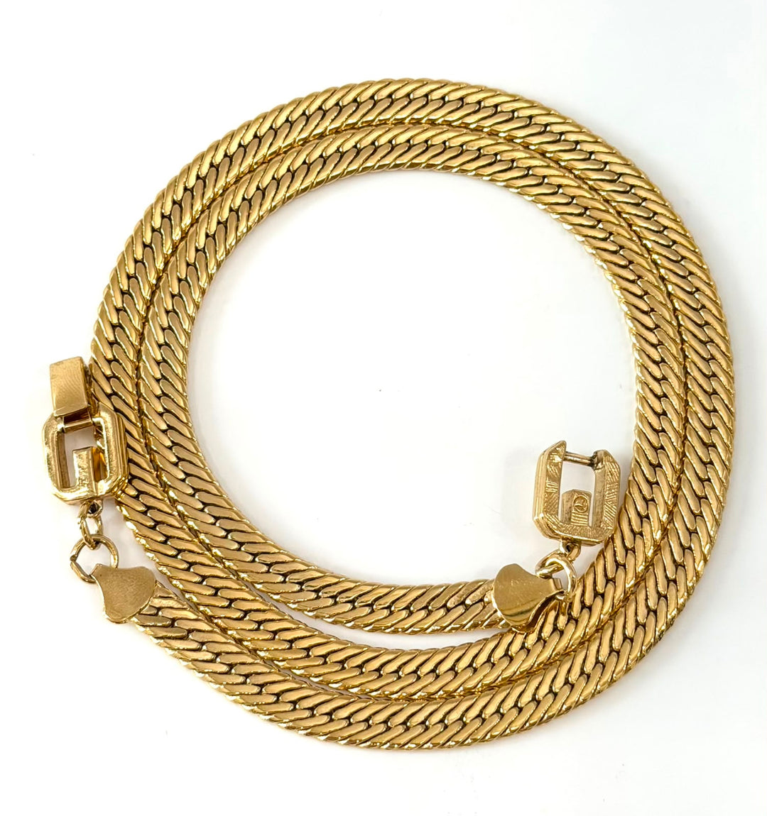 GIVENCHY DOUBLE LOGO WIDE HERRINGBONE GOLD PLATED NECKLACE
