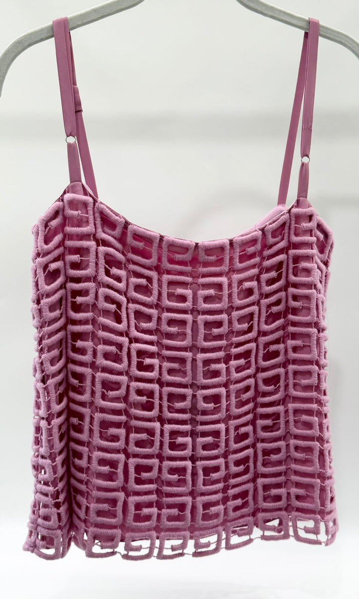 GIVENCHY 4G GUIPURE EMBROIDERED GEOMETRIC CAMISOLE TOP