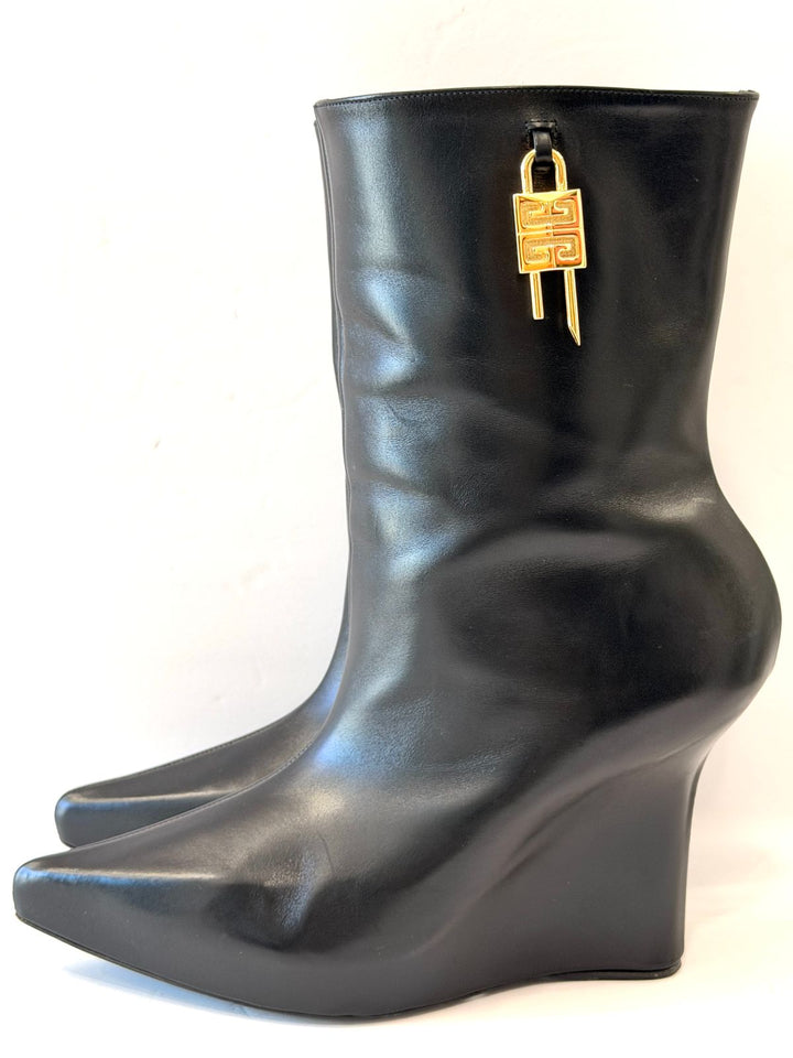 GIVENCHY G LOCK CALFSKIN LEATHER WEDGE HEEL ANKLE BOOTS