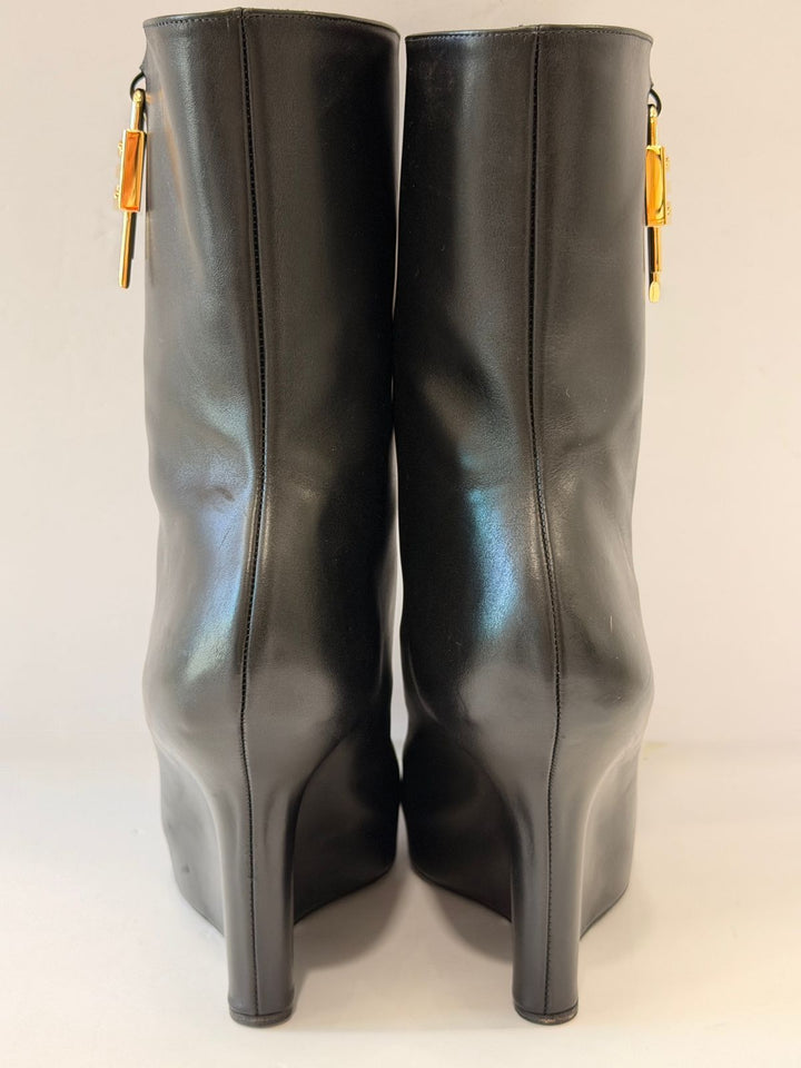 GIVENCHY G LOCK CALFSKIN LEATHER WEDGE HEEL ANKLE BOOTS