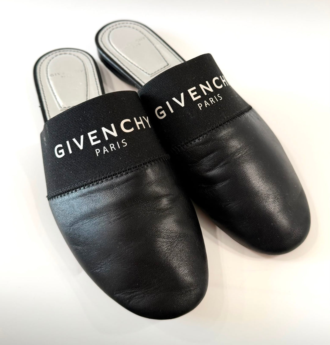 GIVENCHY BEDFORD LOGO PRINT LEATHER MULES