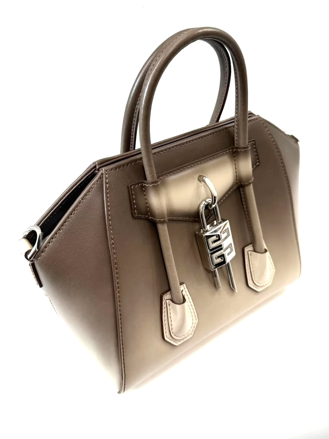 GIVENCHY SMALL ANTIGONA LOCK CALFSKIN LEATHER SHOULDER BAG IN TAUPE OMBRÉ