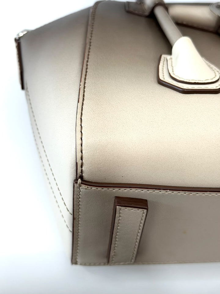 GIVENCHY SMALL ANTIGONA LOCK CALFSKIN LEATHER SHOULDER BAG IN TAUPE OMBRÉ