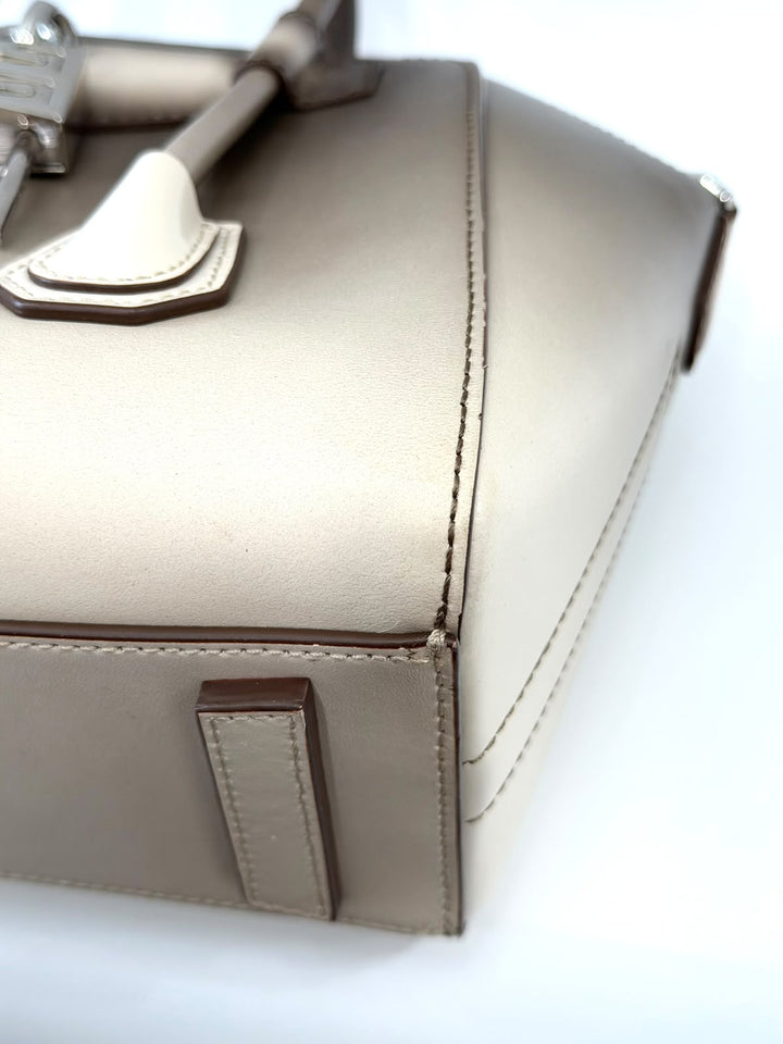 GIVENCHY SMALL ANTIGONA LOCK CALFSKIN LEATHER SHOULDER BAG IN TAUPE OMBRÉ
