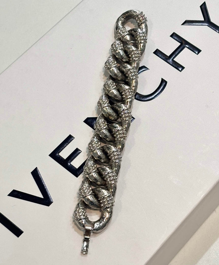 GIVENCHY SILVER TONE FASHION CHUNKY CURB CHAIN BRACELET