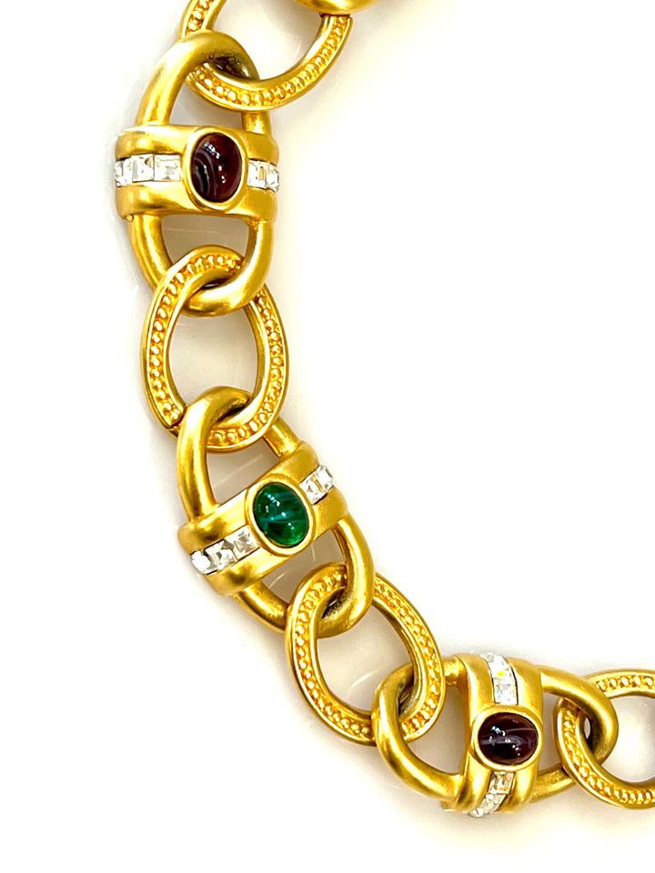 GIVENCHY VINTAGE MOGUL GOLD-TONE GRIPOIX JEWELED COLLAR NECKLACE