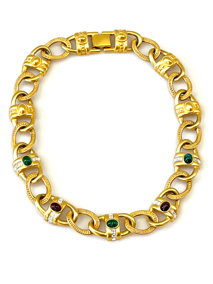 GIVENCHY VINTAGE MOGUL GOLD-TONE GRIPOIX JEWELED COLLAR NECKLACE