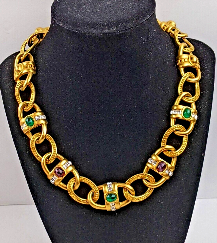 GIVENCHY VINTAGE MOGUL GOLD-TONE GRIPOIX JEWELED COLLAR NECKLACE