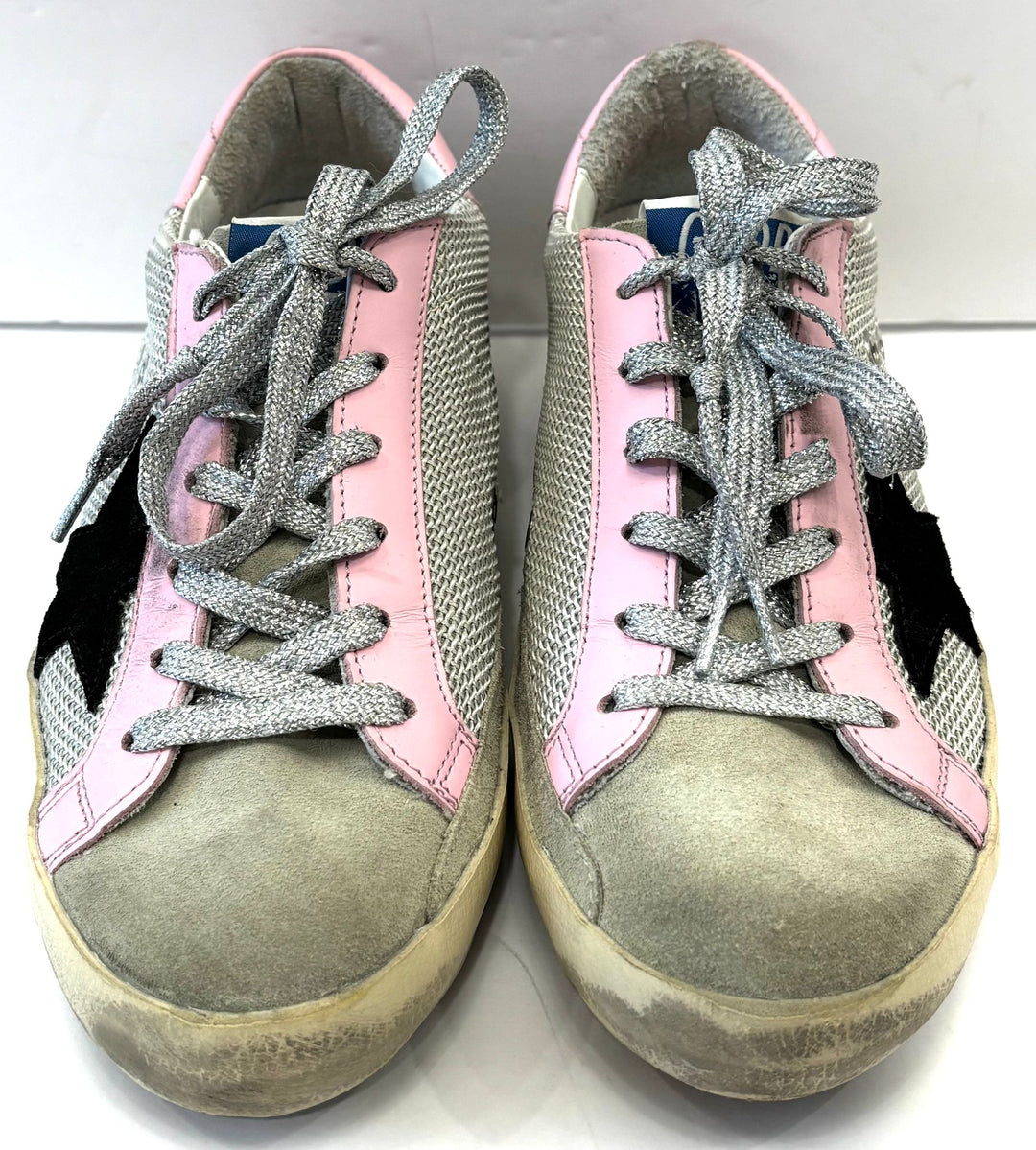 GOLDEN GOOSE SUPERSTAR MESH AND CALFSKIN LEATHER SNEAKERS