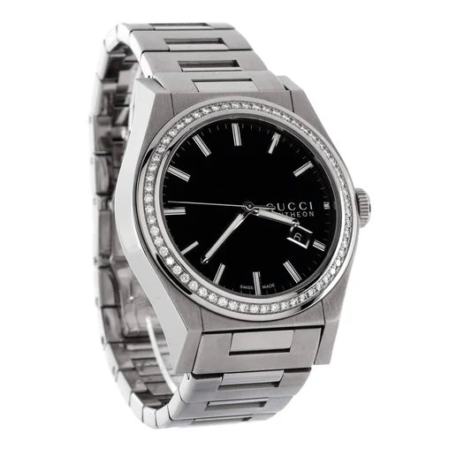 GUCCI 115 PANTHEON STAINLESS STEEL DIAMONDS WATCH