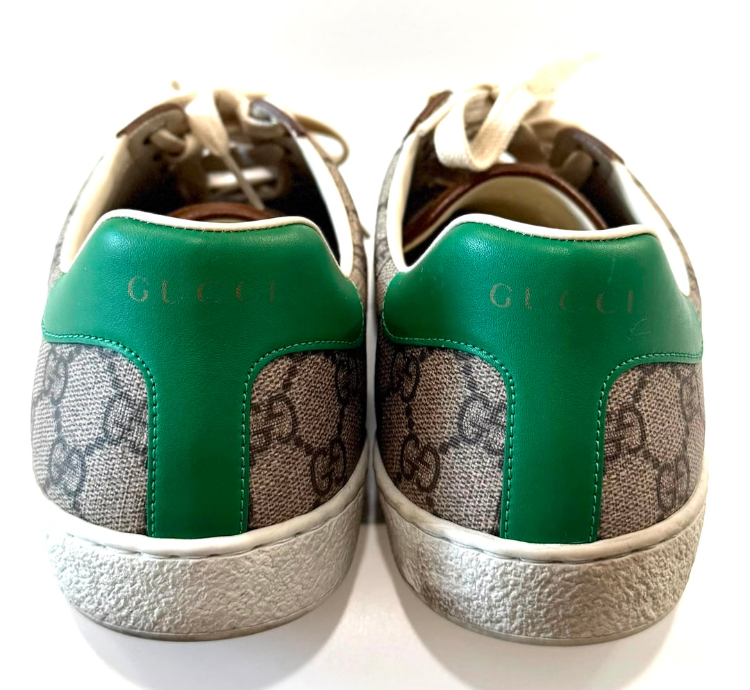 GUCCI ACE GG MONOGRAM FAKE/NOT CANVAS &amp; LEATHER SNEAKERS