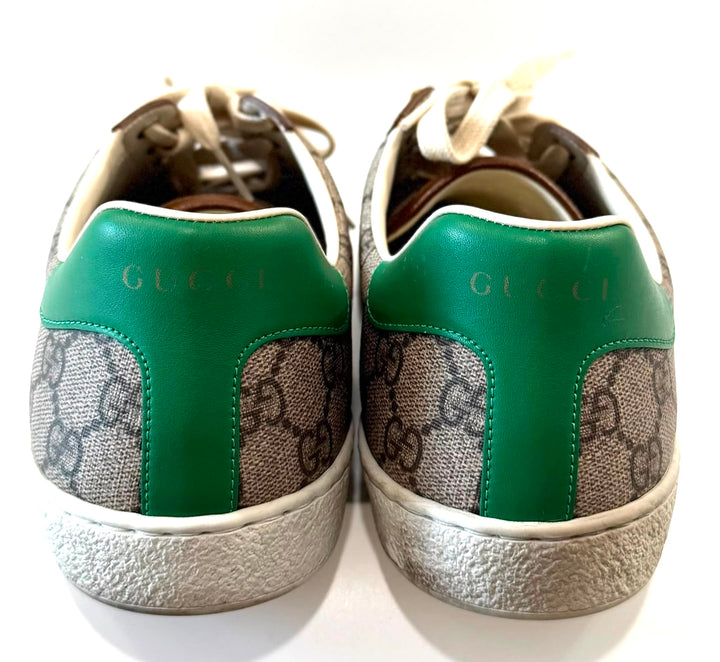 GUCCI ACE GG MONOGRAM FAKE/NOT CANVAS &amp; LEATHER SNEAKERS