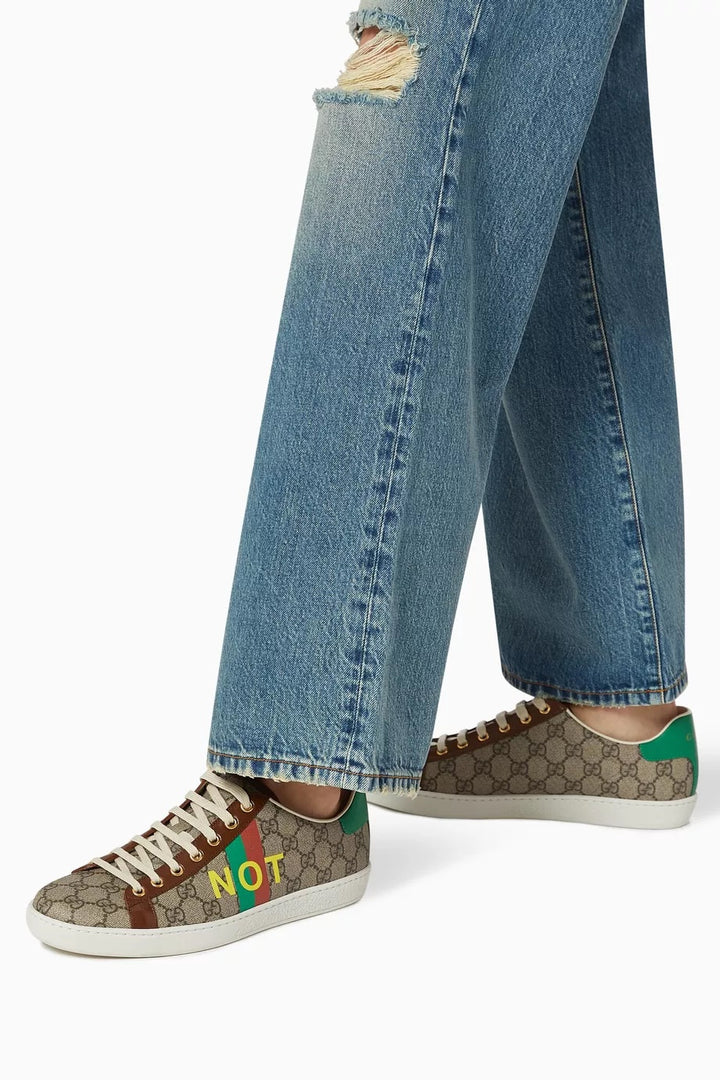 GUCCI ACE GG MONOGRAM FAKE/NOT CANVAS &amp; LEATHER SNEAKERS