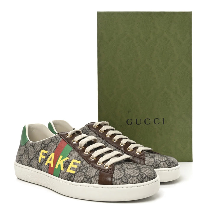 GUCCI ACE GG MONOGRAM FAKE/NOT CANVAS &amp; LEATHER SNEAKERS