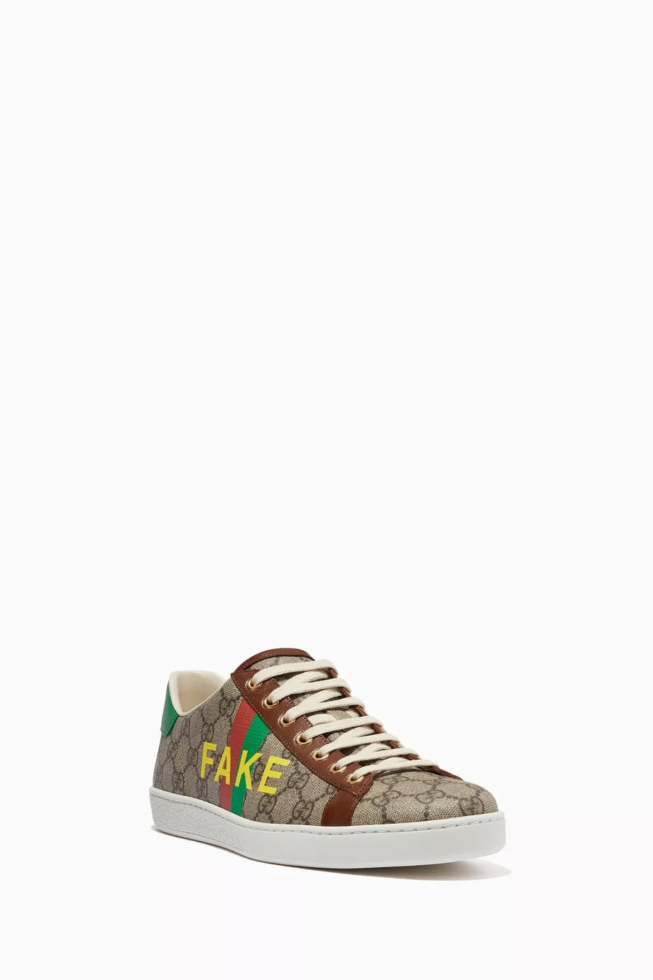 GUCCI ACE GG MONOGRAM FAKE/NOT CANVAS &amp; LEATHER SNEAKERS