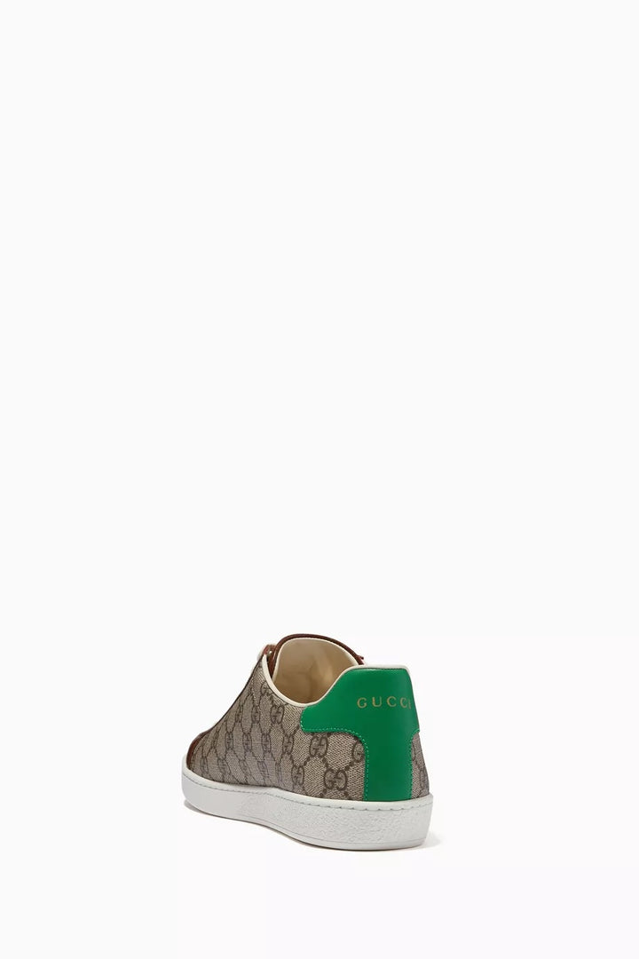 GUCCI ACE GG MONOGRAM FAKE/NOT CANVAS &amp; LEATHER SNEAKERS