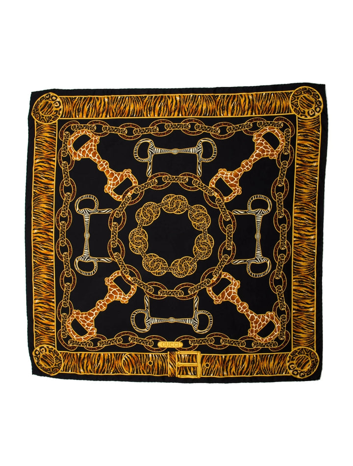 GUCCI SILK GG ANIMAL PRINT HORSEBIT SILK SCARF