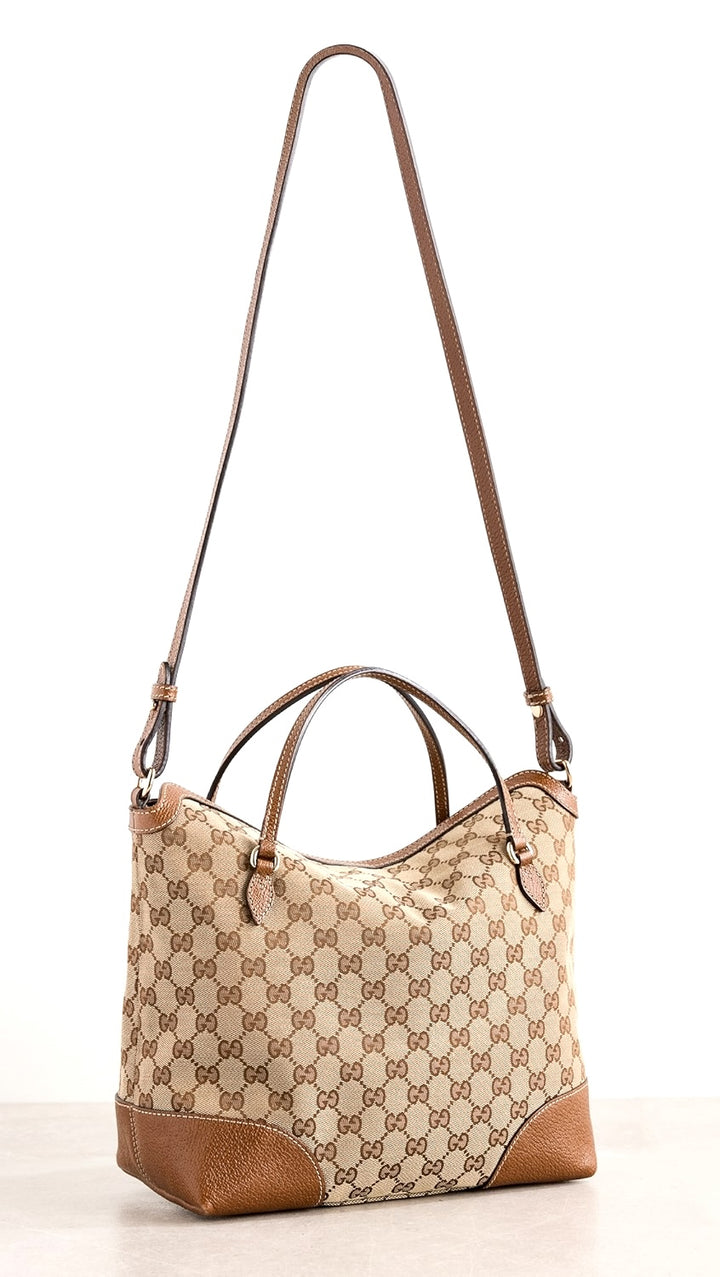 GUCCI GG MONOGRAM CANVAS &amp; CALFSKIN LEATHER BREE SHOULDER BAG