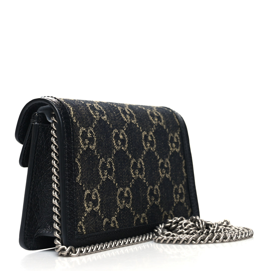 GUCCI GG MONOGRAM BLACK DENIM SUPER MINI DIONYSUS SHOULDER BAG