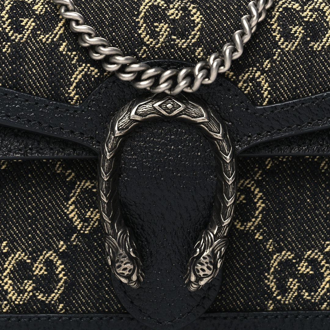 GUCCI GG MONOGRAM BLACK DENIM SUPER MINI DIONYSUS SHOULDER BAG