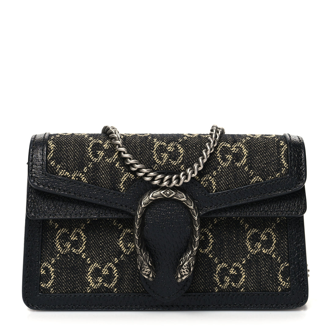 GUCCI GG MONOGRAM BLACK DENIM SUPER MINI DIONYSUS SHOULDER BAG