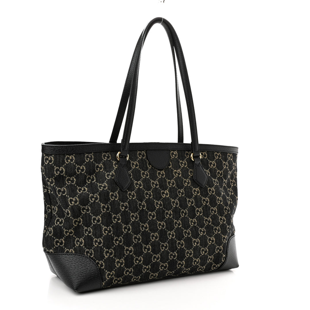 GUCCI JACQUARD GG MONOGRAM OPHIDIA MEDIUM DENIM TOTE BAG
