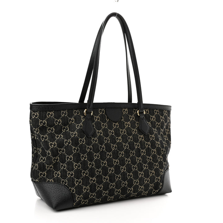 GUCCI JACQUARD GG MONOGRAM OPHIDIA MEDIUM DENIM TOTE BAG