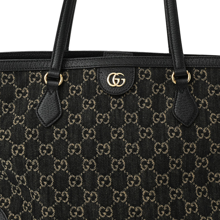 GUCCI JACQUARD GG MONOGRAM OPHIDIA MEDIUM DENIM TOTE BAG