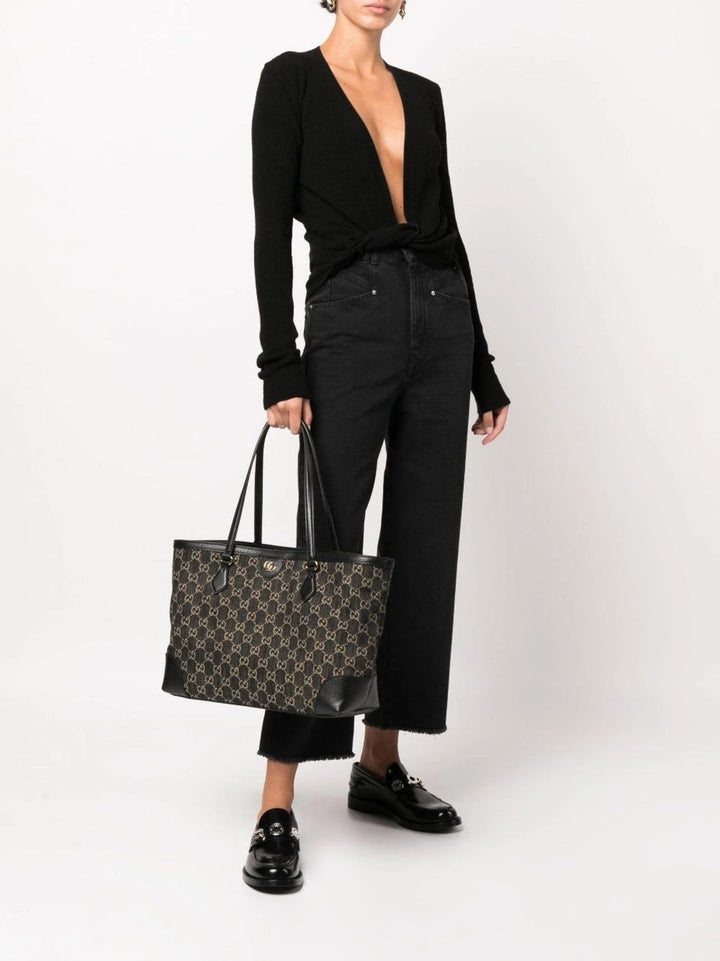 GUCCI JACQUARD GG MONOGRAM OPHIDIA MEDIUM DENIM TOTE BAG
