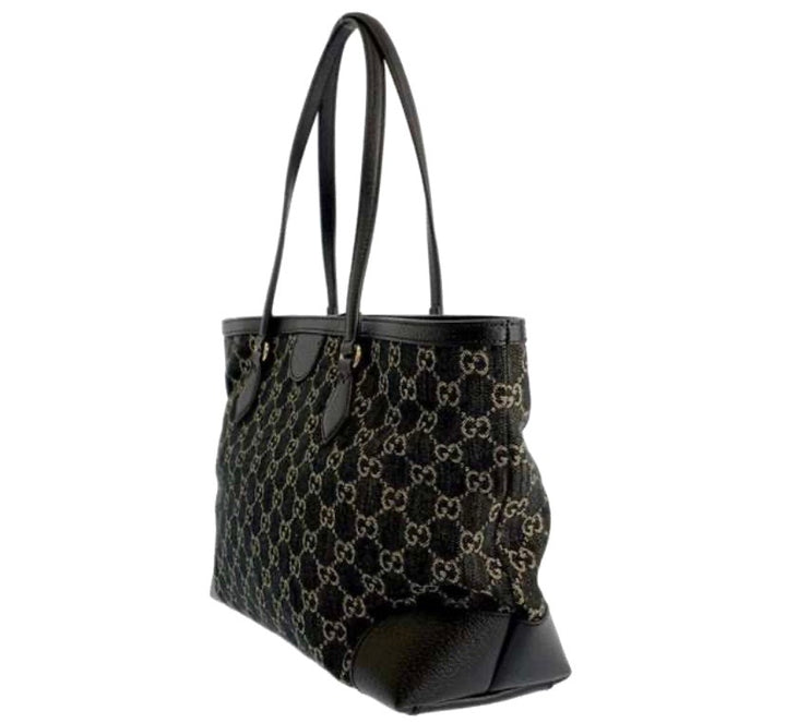 GUCCI JACQUARD GG MONOGRAM OPHIDIA MEDIUM DENIM TOTE BAG